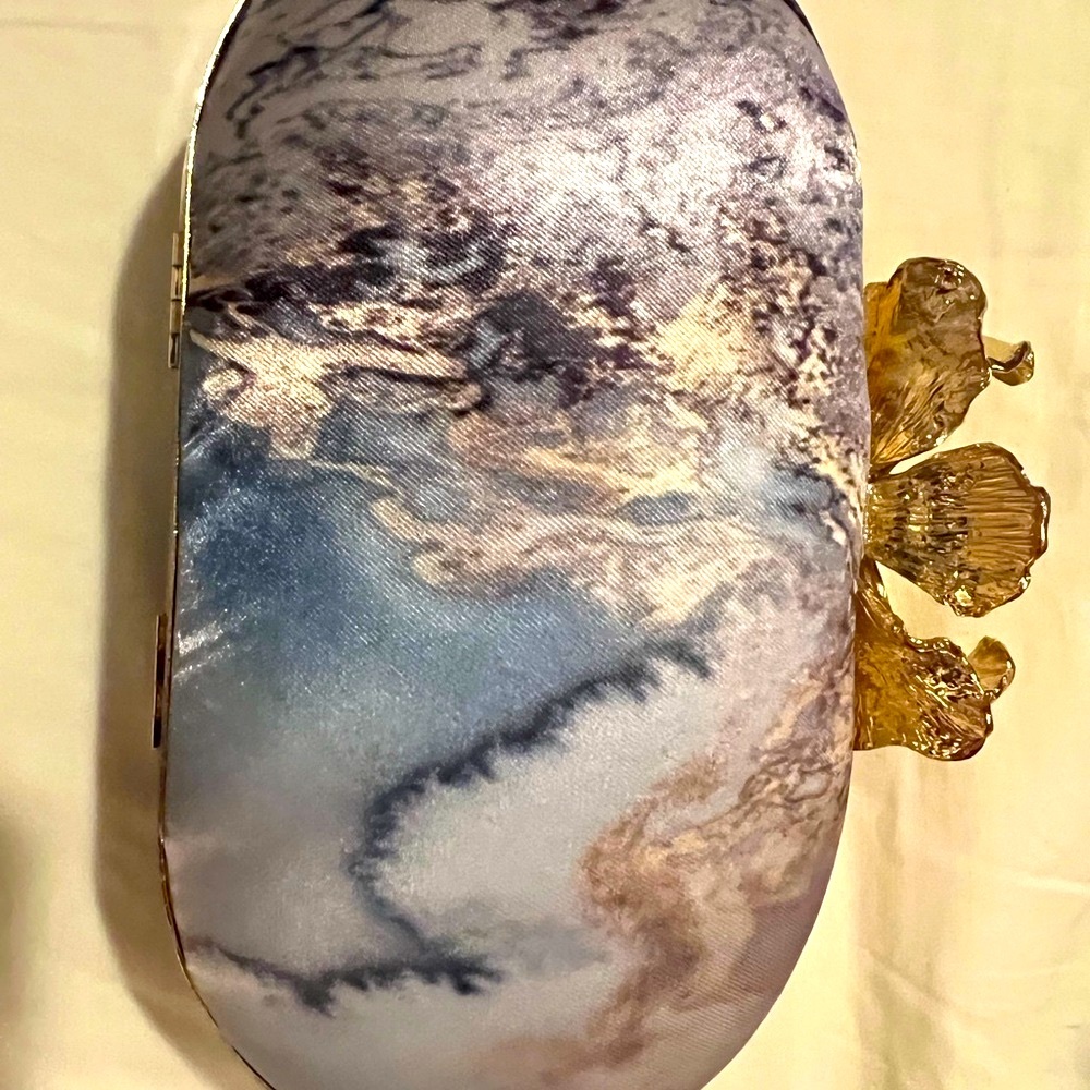 Marble Pattern Clutch with Gold Floral Clasp